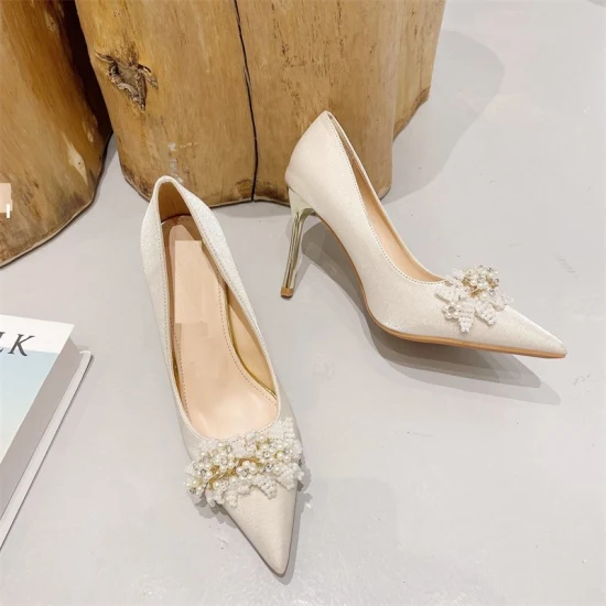 Zapatos de tacón alto de aguja para mujer, vestido de fiesta con punta puntiaguda, zapato nupcial para boda